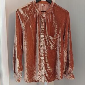 Anthropologie Pilcro Crushed Velvet Button Up Blouse Size Medium